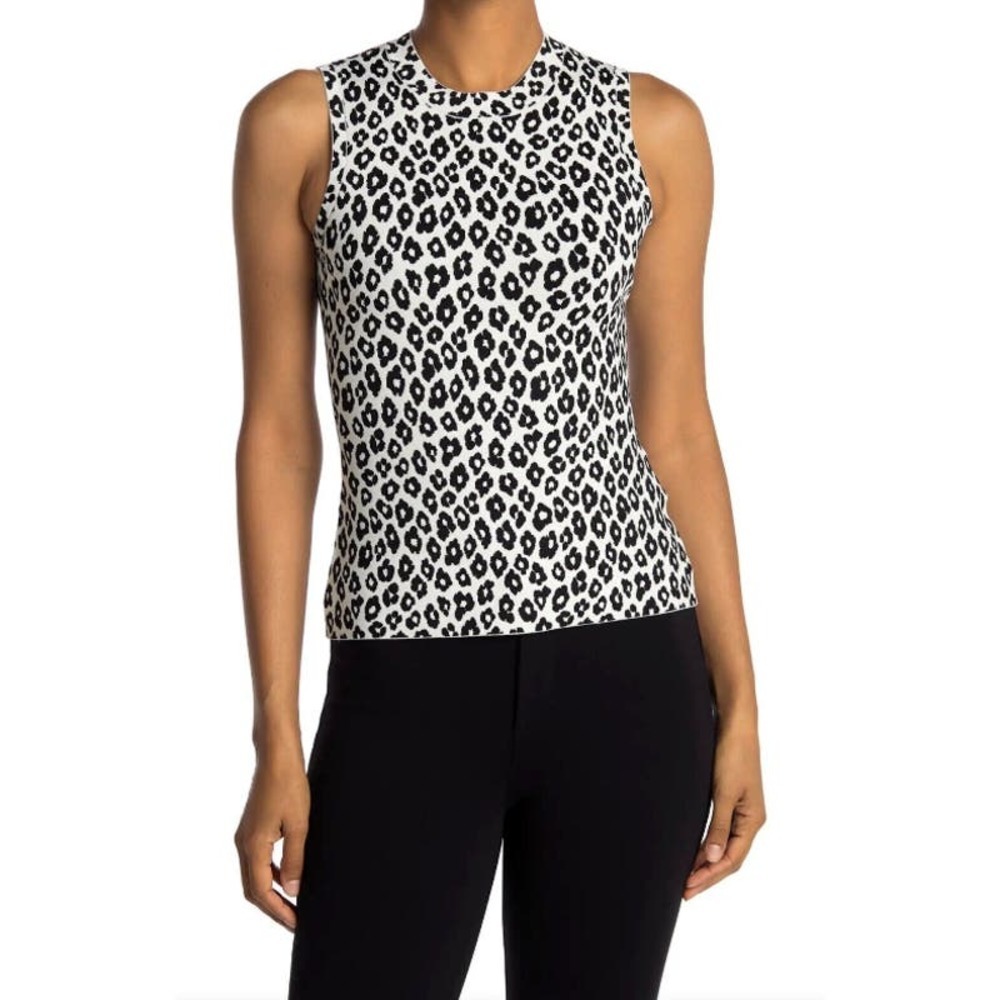 Theory Women's Leopard Shell Glossed Leopard Small Mock Neck Sleeveless J1116710